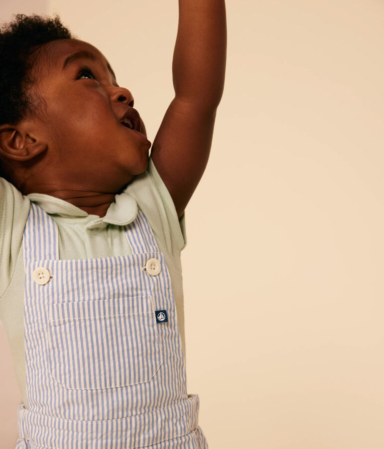 Peto corto de tejido milrayas para beb&eacute; azul/blanco