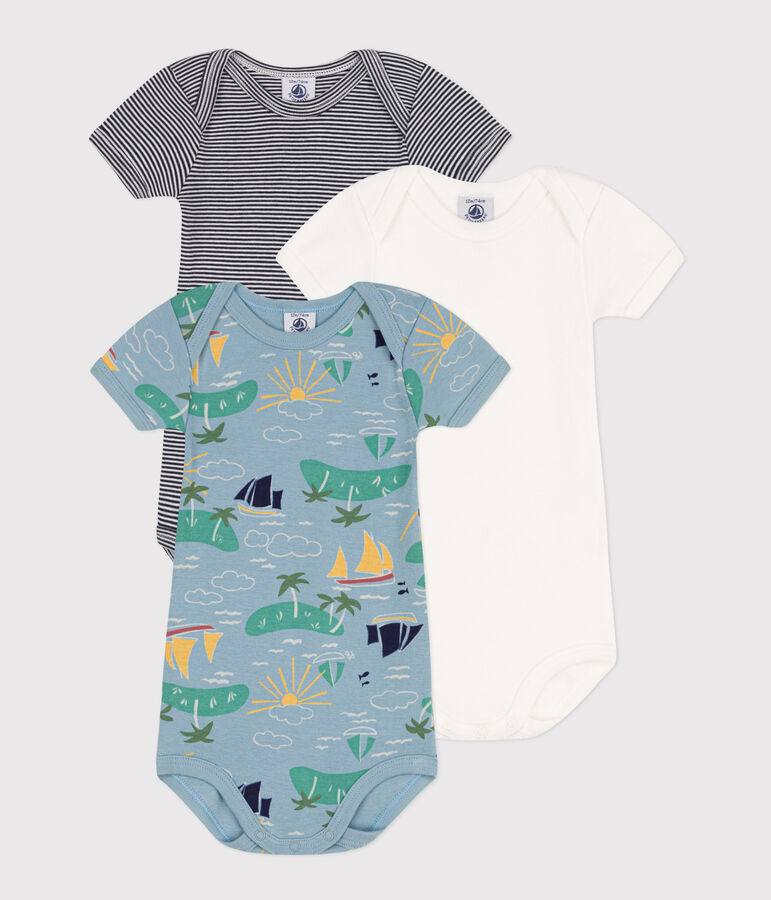 Juego de 3 bodis de algod&oacute;n de manga corta de exploradores multicolor