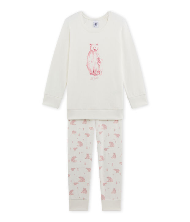 Pijama de rizo para ni&ntilde;a blanco/rosa/multicolor
