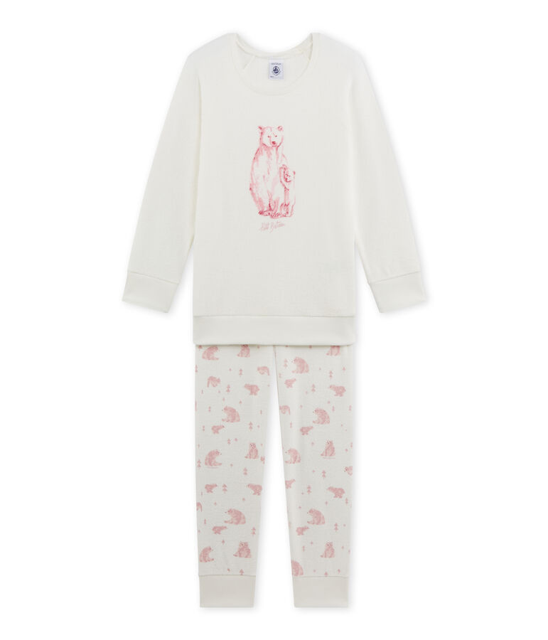 Pijama de rizo para ni&ntilde;a blanco LAIT/rosa VIENNE/ MULTICO