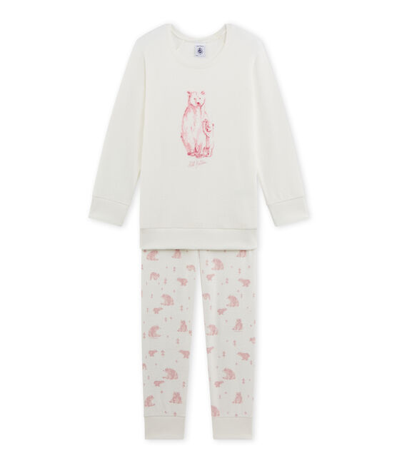 Pijama de rizo para niña blanco LAIT/rosa VIENNE/ MULTICO