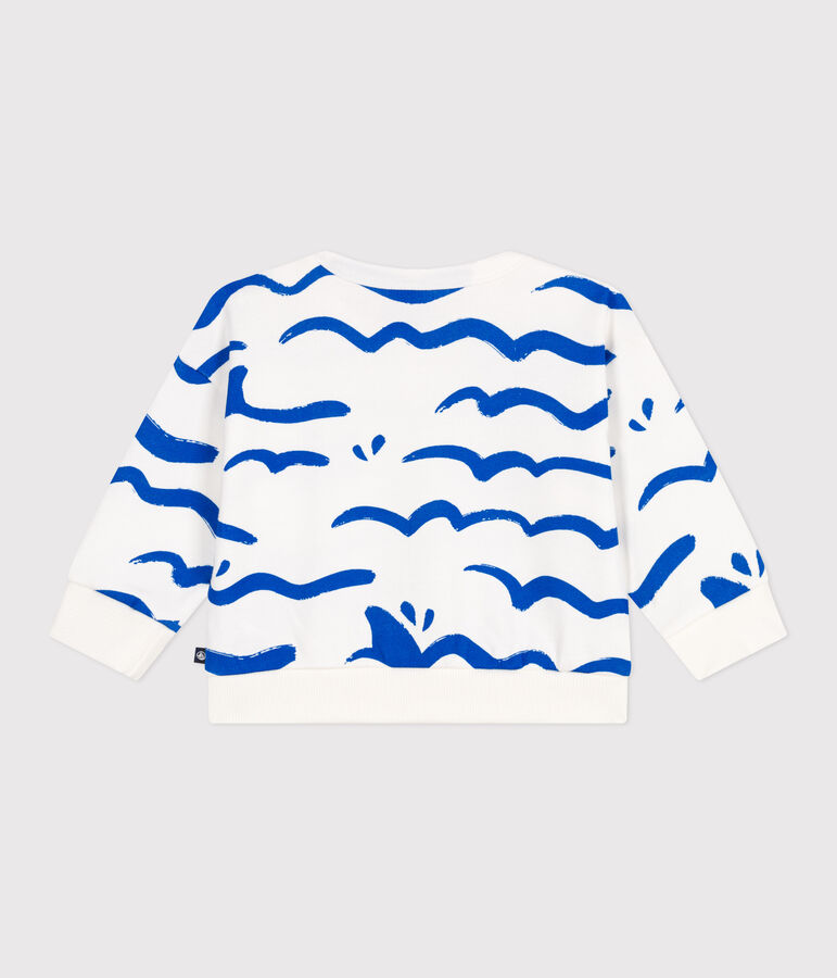 Sudadera de algod&oacute;n con estampado de tibur&oacute;n para beb&eacute; blanco/azul
