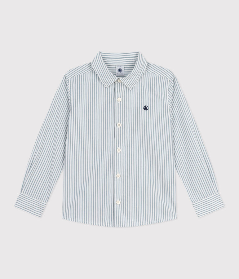 Camisa infantil de algod&oacute;n a rayas crudo/azul