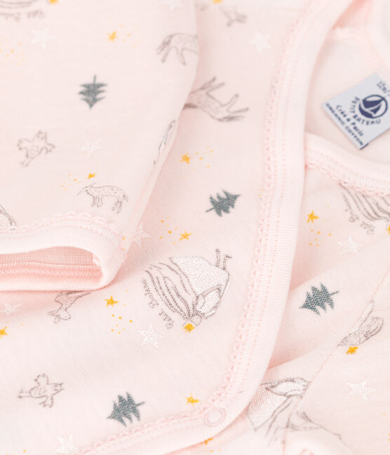 Pelele de bebé con estampado de princesa de terciopelo de algodón orgánico rosa FLEUR/blanco MULTICO
