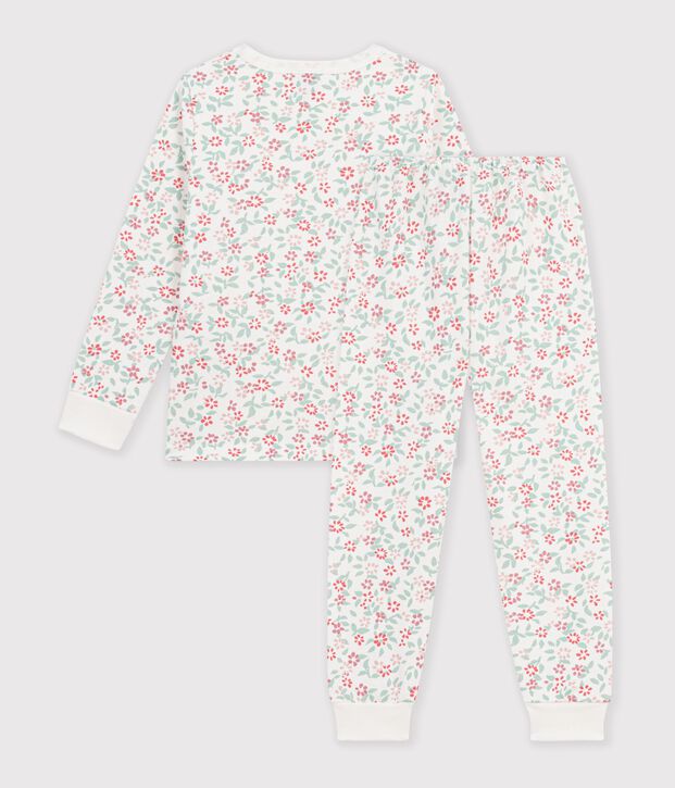Pijama infantil de mulet&oacute;n con flores blanco/multicolor