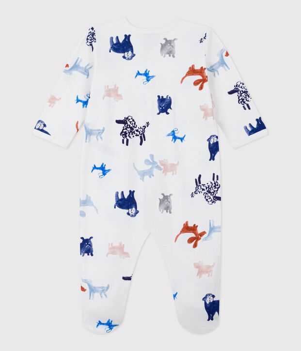 Pijama de mulet&oacute;n cepillado con estampado de perro para beb&eacute; blanco/multicolor