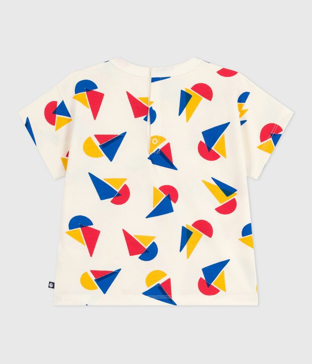 Camiseta de algod&oacute;n de manga corta con estampado de barcos para beb&eacute; crudo/multicolor