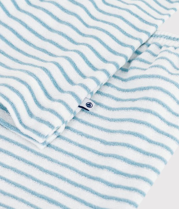 Pijama corto infantil de rizo de algod&oacute;n a rayas blanco/azul