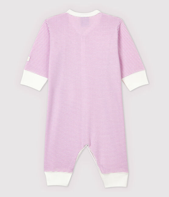 Pijama enterizo sin pies de bebé de rayas rosas de algodón y lyocell rosa BOHEME/blanco MARSHMALLOW