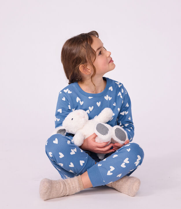Pijama infantil de mulet&oacute;n con corazones azul/blanco