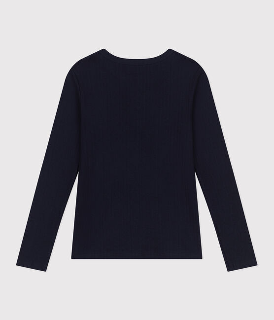 Camiseta lisa de manga larga de punto desagujado con cuello mao para mujer azul SMOKING