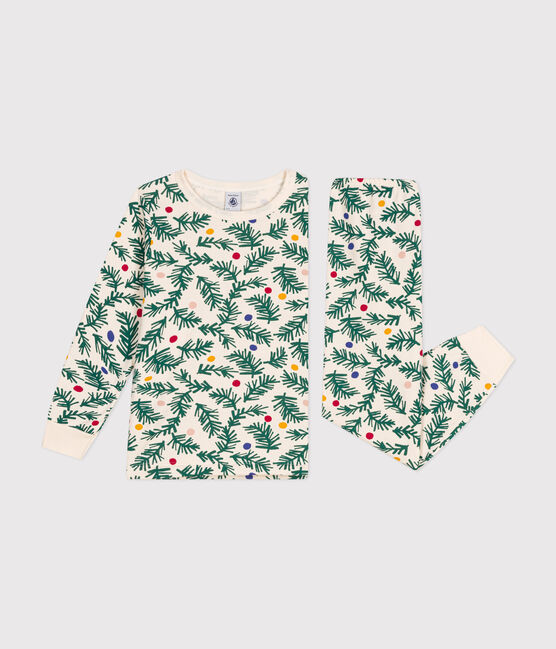Pijama infantil de felpa cepillada con estampado de árbol de Navidad blanco AVALANCHE/ MULTICO