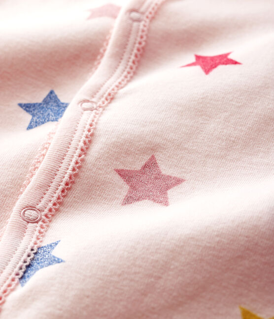 Pelele sin pies de punto acanalado con estrellas para bebé niña rosa FLEUR/blanco MULTICO