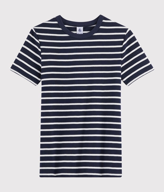 Camiseta ic&oacute;nica con cuello redondo para mujer azul/blanco