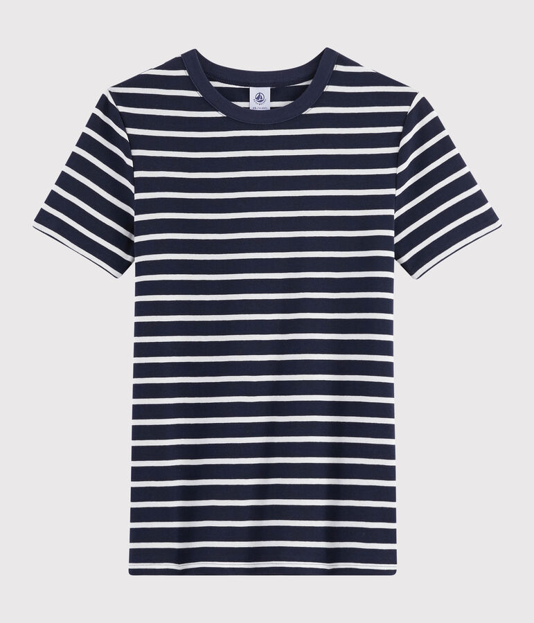 Camiseta ic&oacute;nica con cuello redondo para mujer azul/blanco