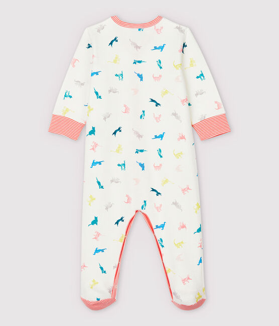 Pijama enterizo de gatitos de colores de bebé en punto de doble cara blanco MARSHMALLOW/blanco MULTICO