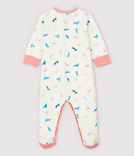 Pijama enterizo de gatitos de colores de bebé en punto de doble cara blanco MARSHMALLOW/blanco MULTICO
