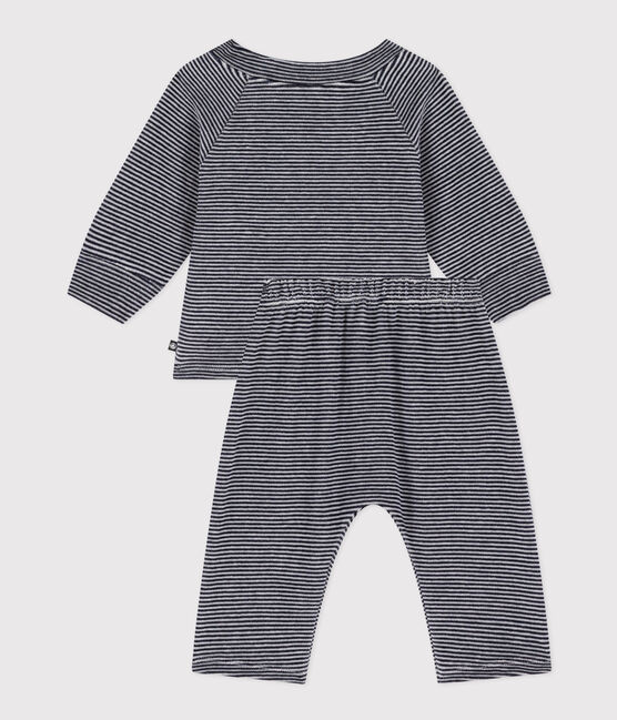 Conjunto de terciopelo a rayas para bebé azul SMOKING/blanco MARSHMALLOW