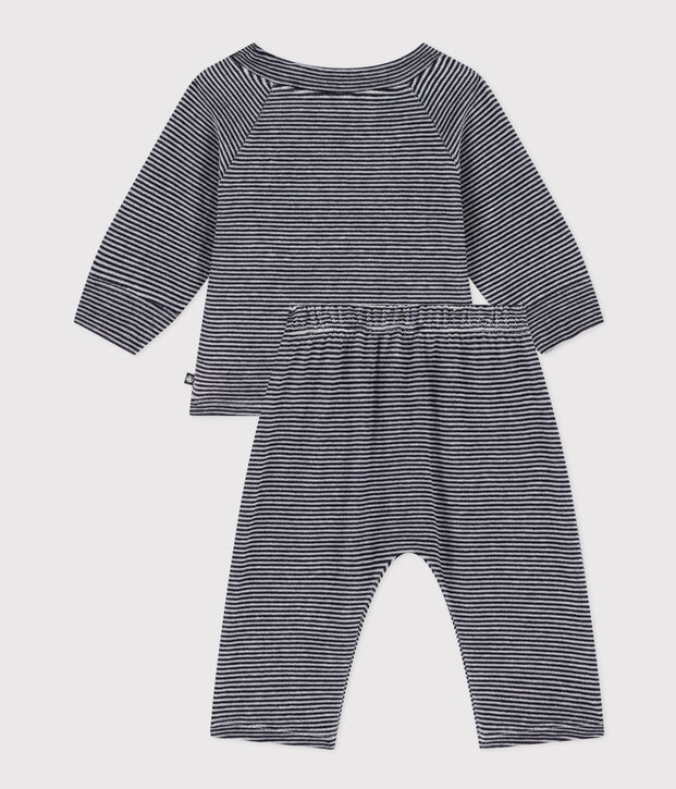 Conjunto de terciopelo a rayas para beb&eacute; azul/blanco
