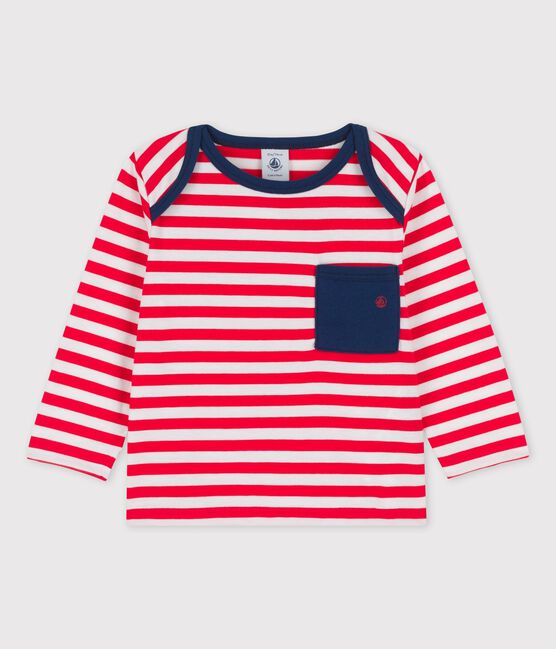 Camiseta de manga larga a rayas de jersey para bebé rojo PEPS/blanco MARSHMALLOW