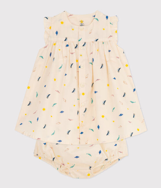 Vestido y bombacho estampados de popelina para bebé blanco AVALANCHE/ MULTICO