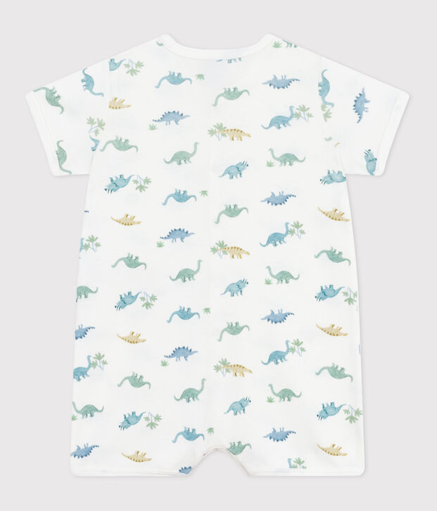 Mono corto de algod&oacute;n con dinosaurios para beb&eacute; blanco/multicolor