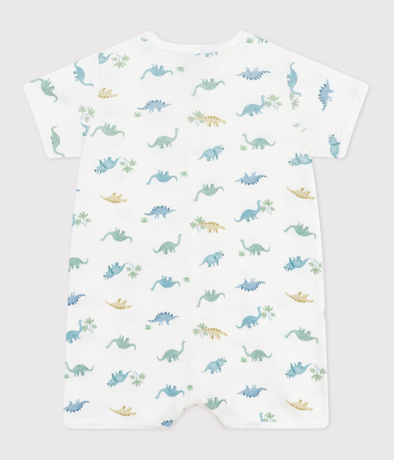Mono corto de algod&oacute;n con dinosaurios para beb&eacute; blanco/multicolor