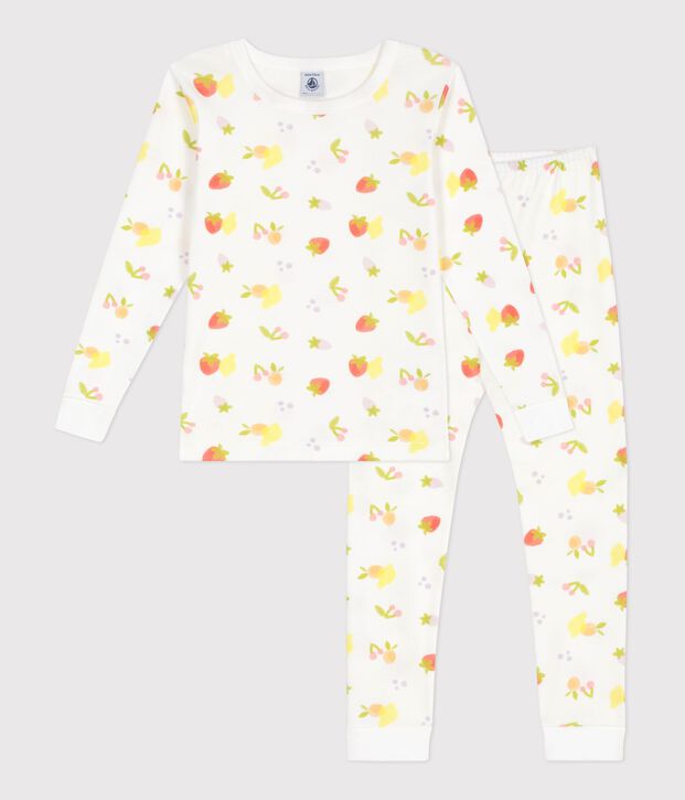 Pijama infantil muy ajustado de algod&oacute;n con estampado de frutas blanco/multicolor