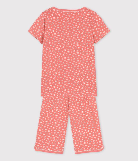 Pijama de manga corta de niña de algodón orgánico rosa PAPAYE/ MARSHMALLOW