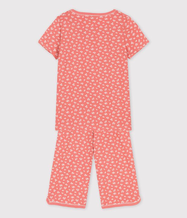 Pijama de manga corta de ni&ntilde;a de algod&oacute;n org&aacute;nico rosa/blanco