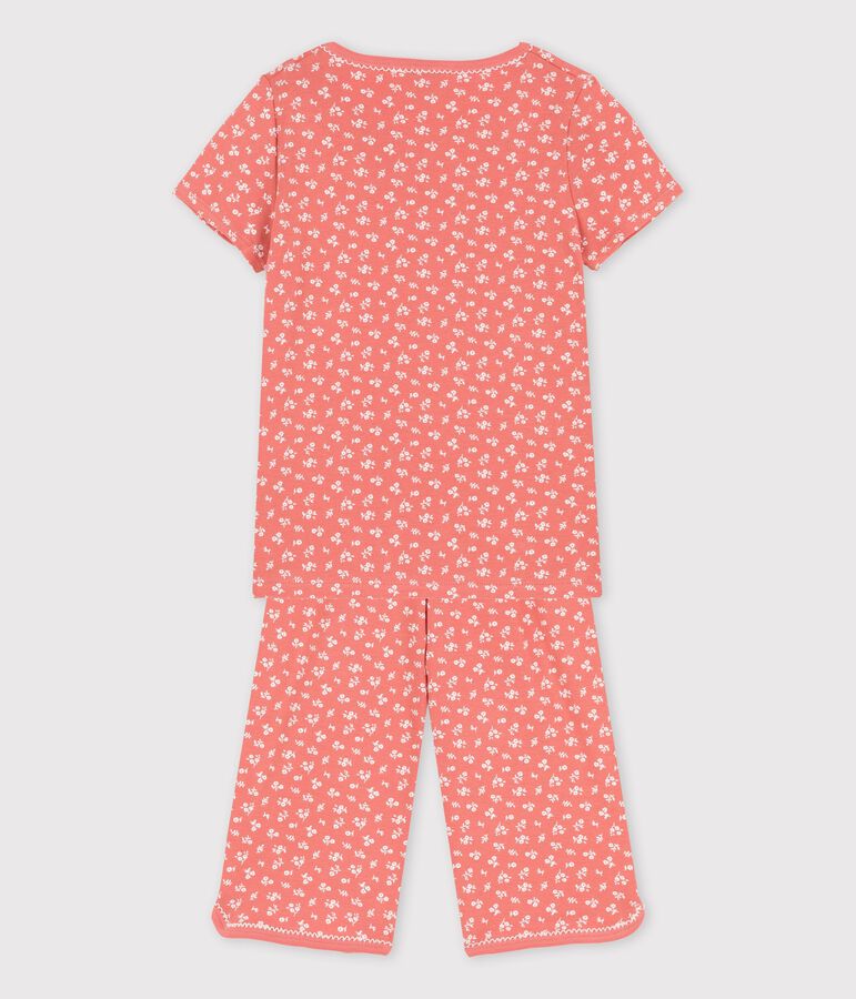 Pijama de manga corta de ni&ntilde;a de algod&oacute;n org&aacute;nico rosa PAPAYE/ MARSHMALLOW