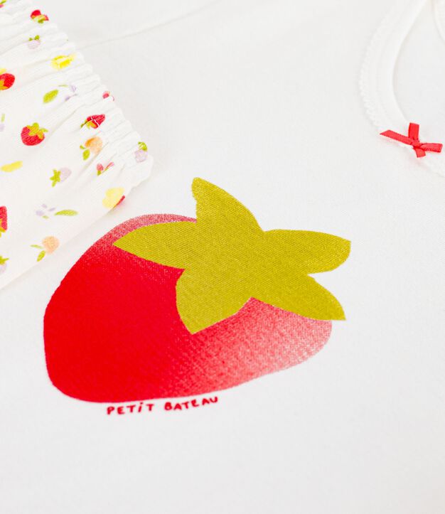 Pijama corto infantil de algod&oacute;n con estampado de frutas blanco/multicolor