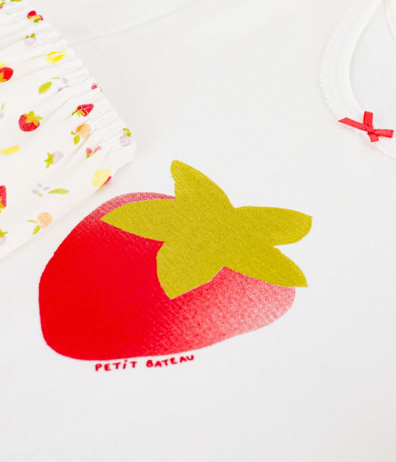 Pijama corto infantil de algod&oacute;n con estampado de frutas blanco MARSHMALLOW/blanco MULTICO