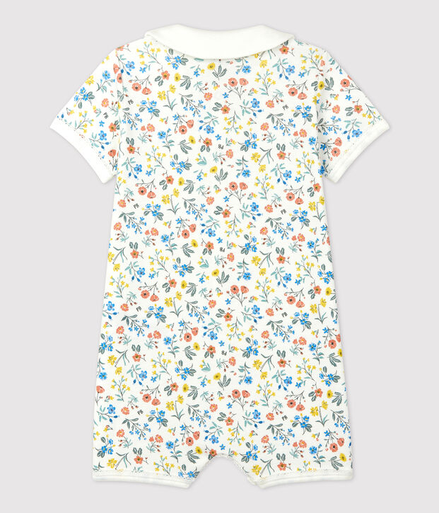 Pelele corto con flores de beb&eacute; de algod&oacute;n blanco/multicolor