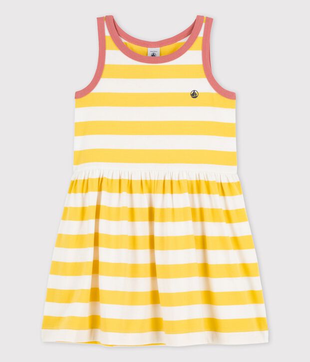 Vestido sin mangas de algod&oacute;n a rayas para ni&ntilde;a amarillo/blanco