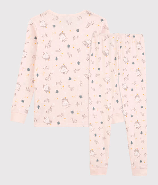 Pijama snugfit con estampado de princesas de niña de algodón rosa FLEUR/blanco MULTICO