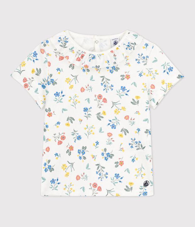 Camiseta de algod&oacute;n de manga corta para ni&ntilde;a blanco/multicolor