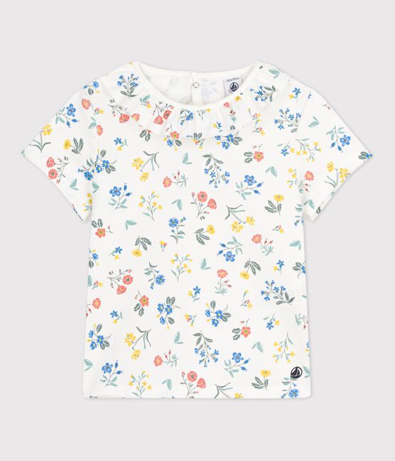 Camiseta de algodón de manga corta para niña blanco MARSHMALLOW/blanco MULTICO