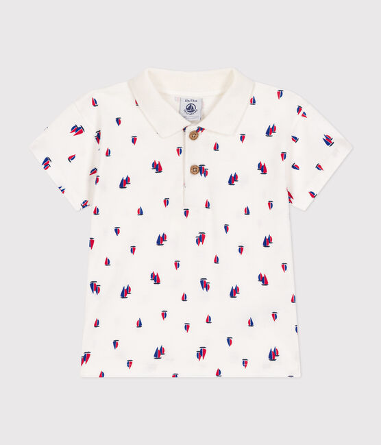 Polo de manga corta de punto fino para bebé blanco MARSHMALLOW/blanco MULTICO