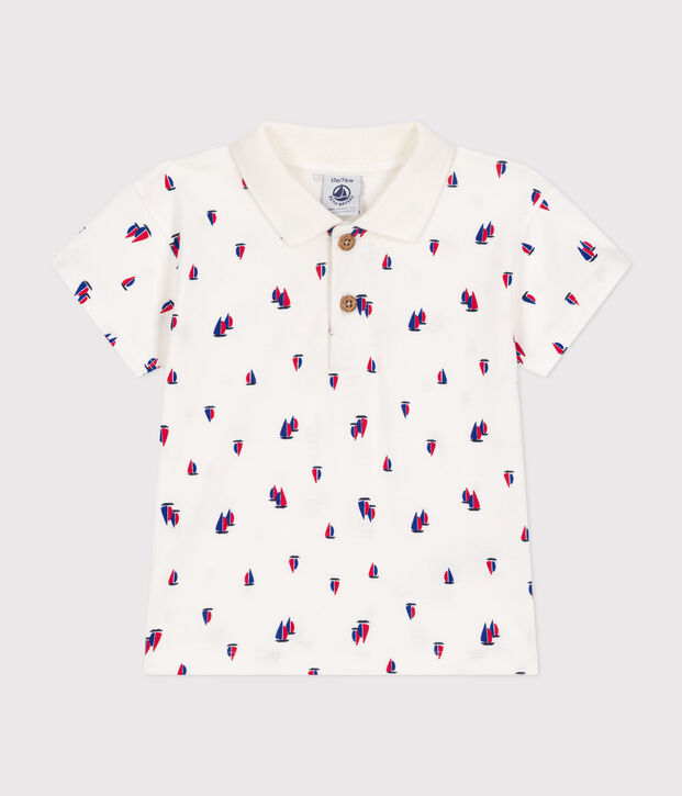 Polo de manga corta de punto fino para beb&eacute; blanco/multicolor