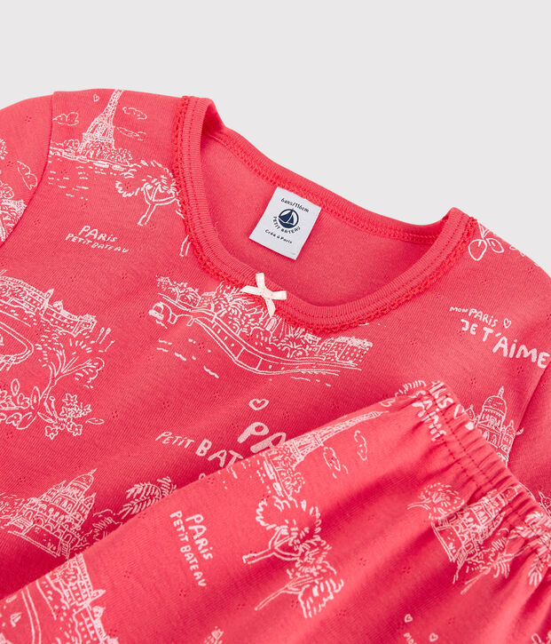 Pijama corto de algod&oacute;n con estampado de Par&iacute;s para ni&ntilde;a rosa/rosa
