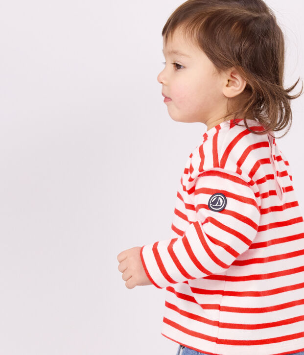 Camiseta marinera beb&eacute; en algod&oacute;n grueso rosa/rojo