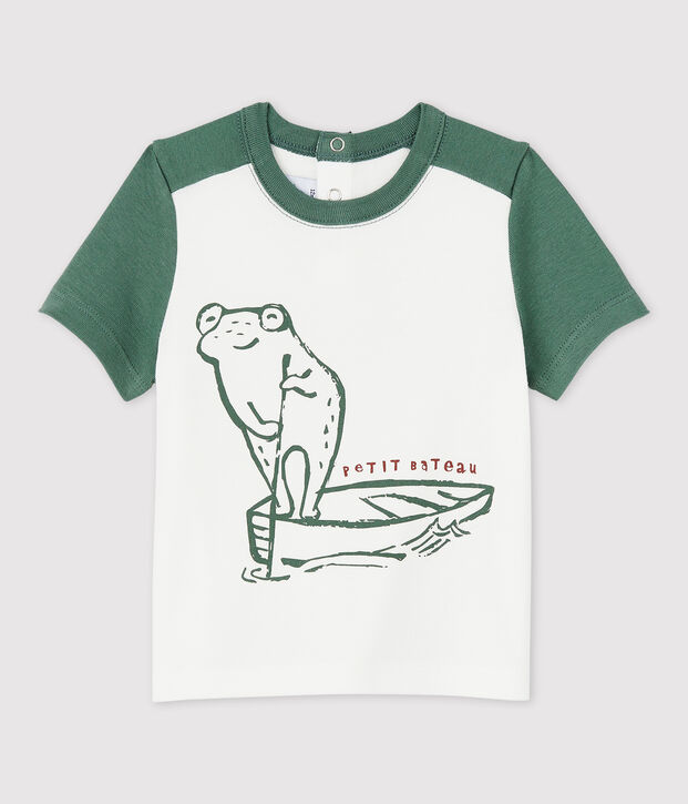 Camiseta de manga corta de algod&oacute;n de beb&eacute; ni&ntilde;o blanco/verde