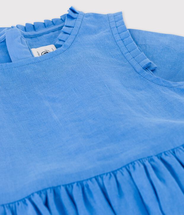Vestido de lino sin mangas para ni&ntilde;a azul