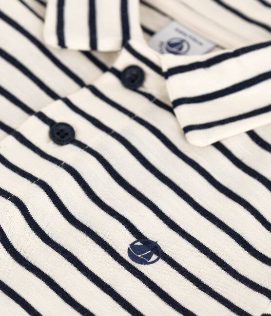 Polo infantil de algodón de manga corta a rayas blanco AVALANCHE/azul SMOKING