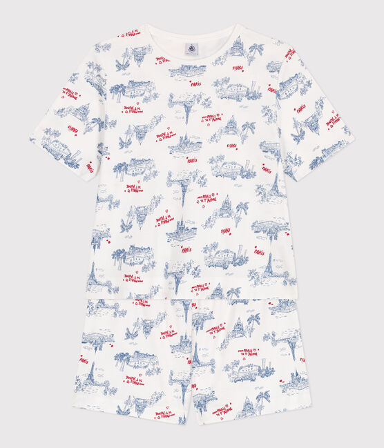 Pijama corto de algodón con estampado de París para mujer blanco MARSHMALLOW/blanco MULTICO