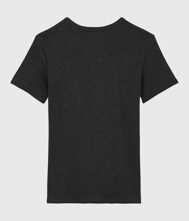 Camiseta de cuello de pico emblem&aacute;tica de algod&oacute;n de mujer gris