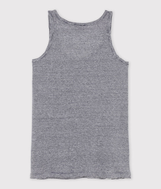 Camiseta sin mangas de lino en milrayas para mujer azul SMOKING/blanco LAIT