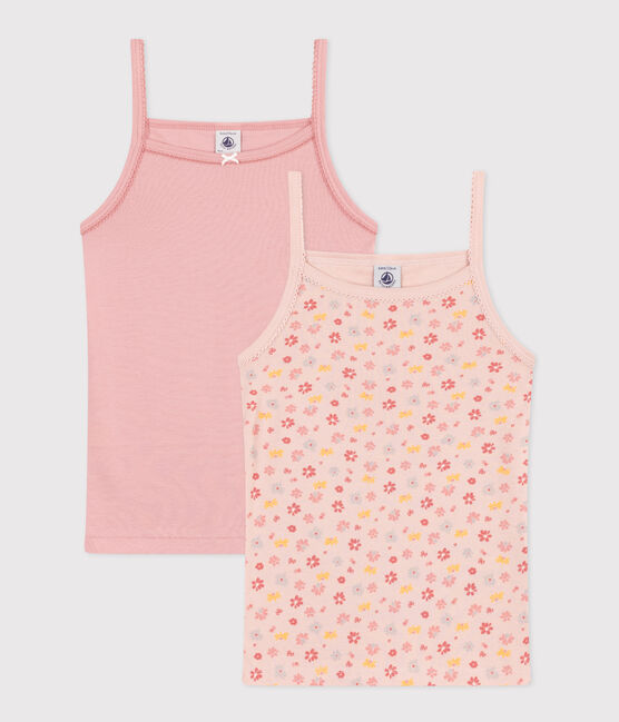 Juego de 2 camisetas de tirantes infantiles de algodón con flor variante 1