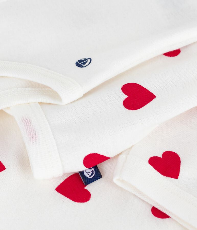 Conjunto de 3 piezas cruzado con estampado de corazones para beb&eacute; blanco/rojo
